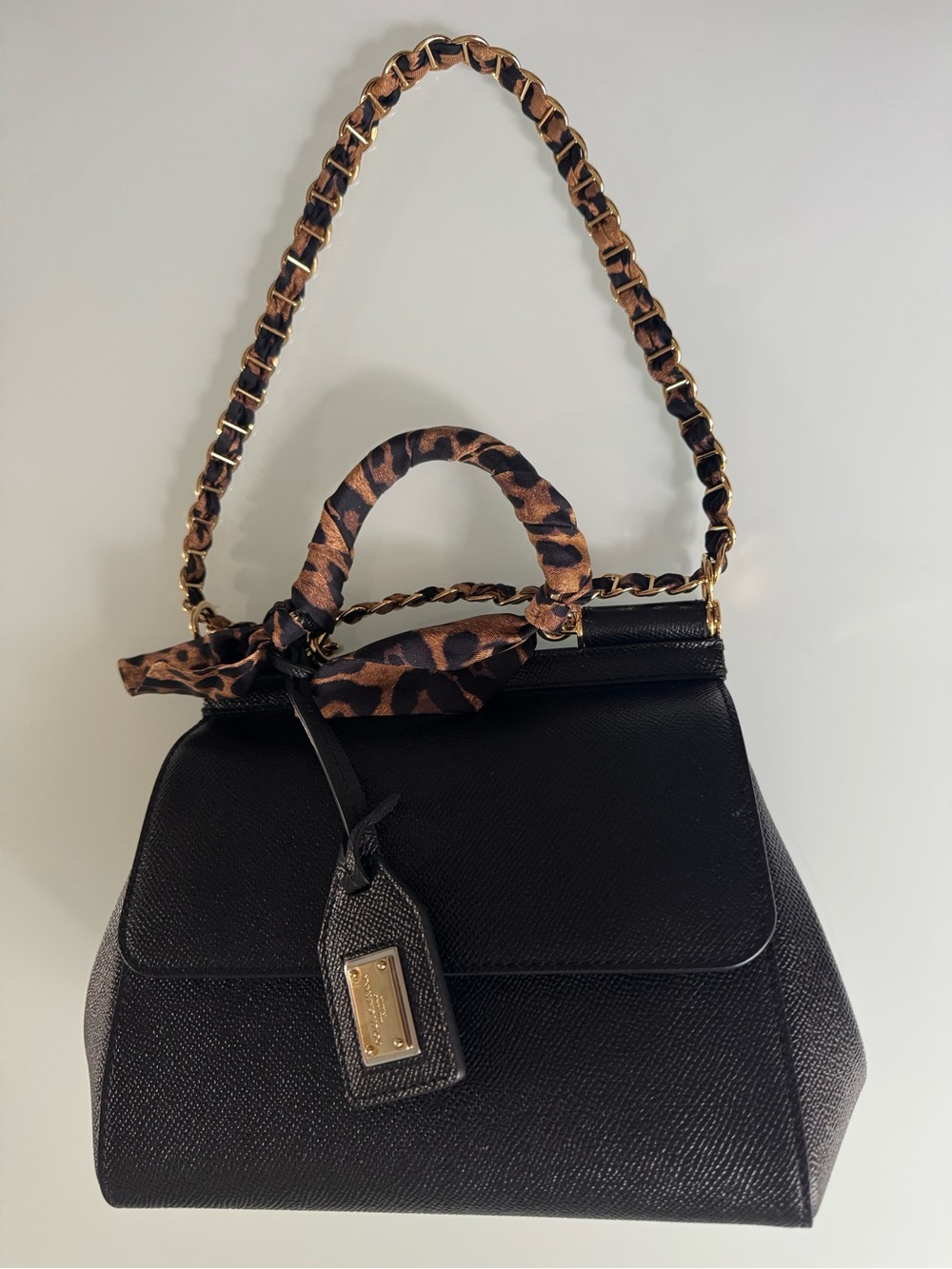 Dolce &Gabbana Leather Top-Handle Satchel with Leopard Scarf - Picture 5 of 16